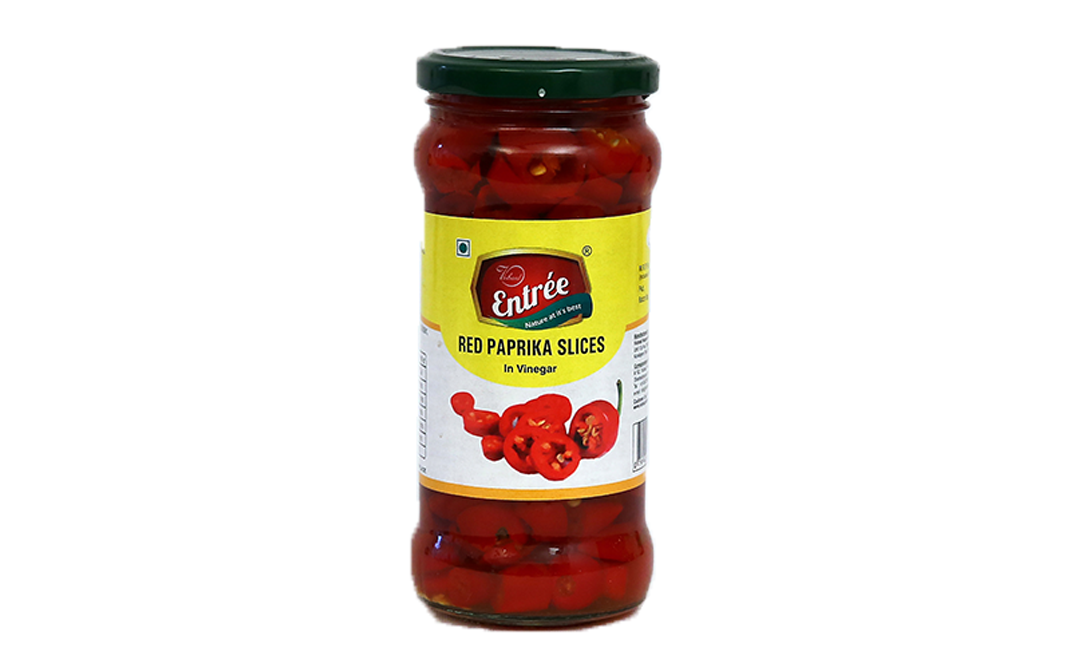 Vishaal Entree Red Paprika Slices in Vinegar   Glass Jar  370 millilitre